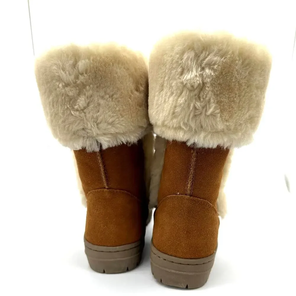 Style & Co Witty Boots NIB Women's Sz 6M Tan Chestnut Faux Fur Genuine Suede - Picture 6 of 10